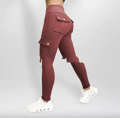 High Elastic Fitness Workwear Pants with Pockets for Women